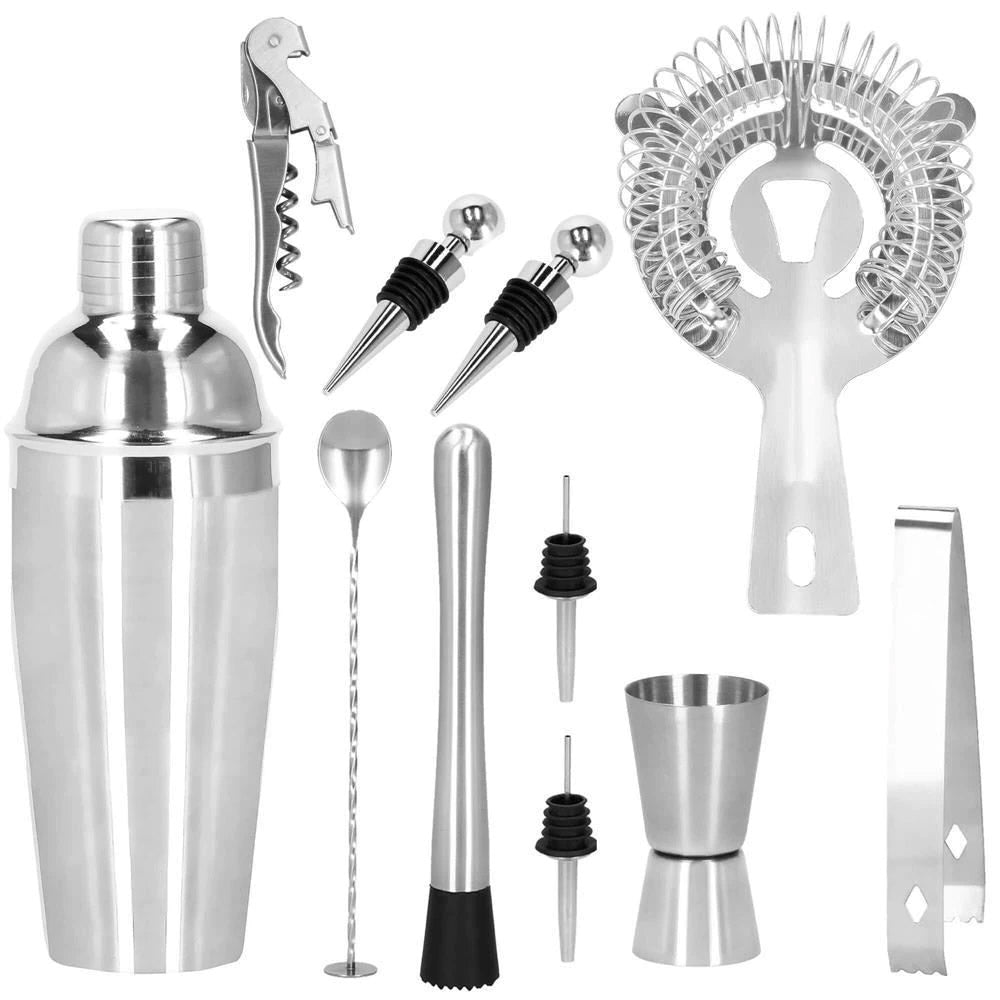 Set Cocktail Shaker Kit pentru barmani 750ml, KI12, suport bambus, 12 piese