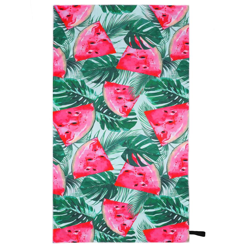 Prosop de plaja cu uscare de rapida, husa de transport, 90x180cm, model pepene verde
