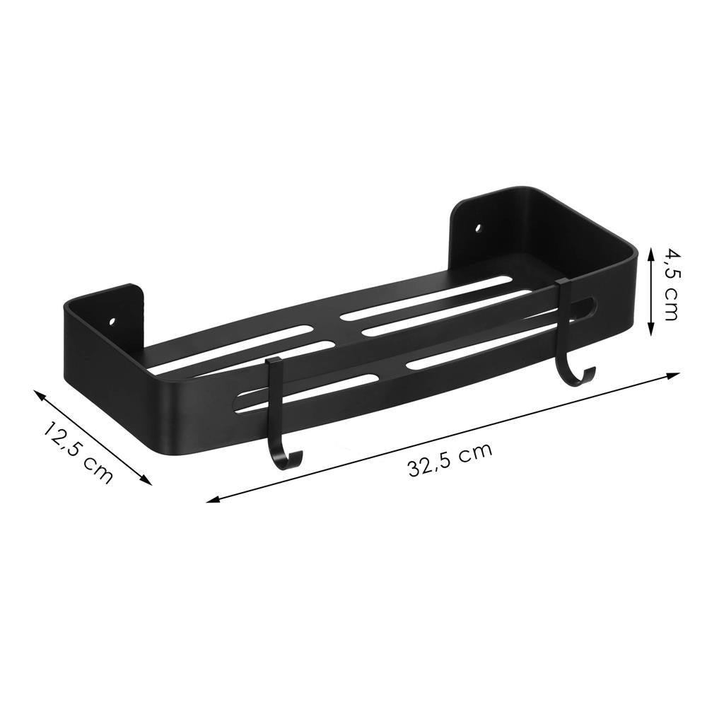 Raft de baie cu 2 agatatori, 2 sisteme instalare pe perete, aluminiu, 32x12x4cm, negru