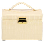 (DL) Cutie depozitare si organizare bijuterii, MDF, piele ecologica si velur, 17,5 x 14 x 12,5cm, crem