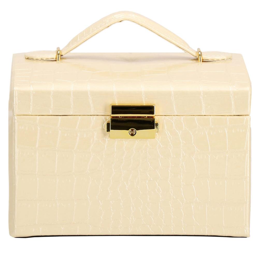 (DL) Cutie depozitare si organizare bijuterii, MDF, piele ecologica si velur, 17,5 x 14 x 12,5cm, crem