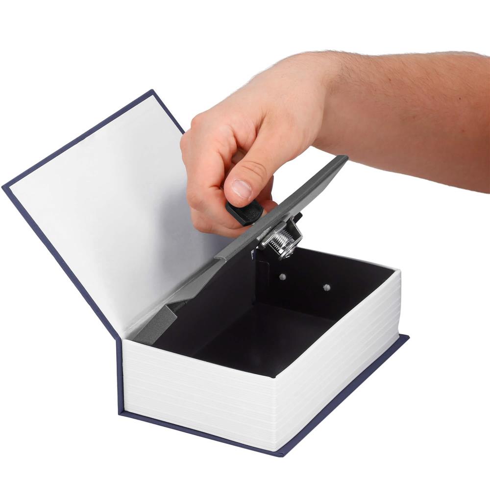 Caseta de valori, cutie metalica cu cheie, portabila, tip carte, Dictionar, albastru, 26x20.5x6.5 cm