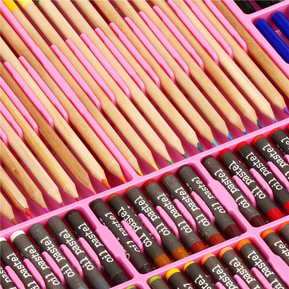 Set de pictura si desen pentru copii, 258 de piese, trusa plastic roz