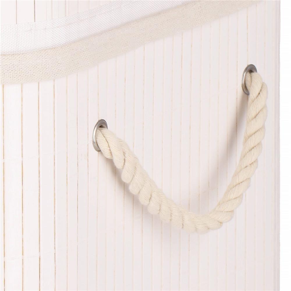 Cos de rufe din bambus cu capac, 2 compartimente, sac detasabil, volum 100L, 54x35x60cm, alb