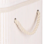 Cos de rufe din bambus cu capac, 2 compartimente, sac detasabil, volum 100L, 54x35x60cm, alb