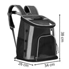 Rucsac transport animale talie mica-medie, maxim 15 kg, buzunare laterale, 38x34x26 cm, negru