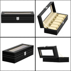 Cutie depozitare si organizare ceasuri, MDF, piele ecologica, 30x11x8cm, negru