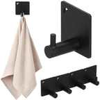Set 4 agatatori tip cuier pentru baie, sistem fixare inclus, aluminiu, negru