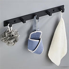 Cuier de baie pentru prosoape cu 2 sisteme instalare, aluminiu, 5 agatatori, 45x4cm, negru