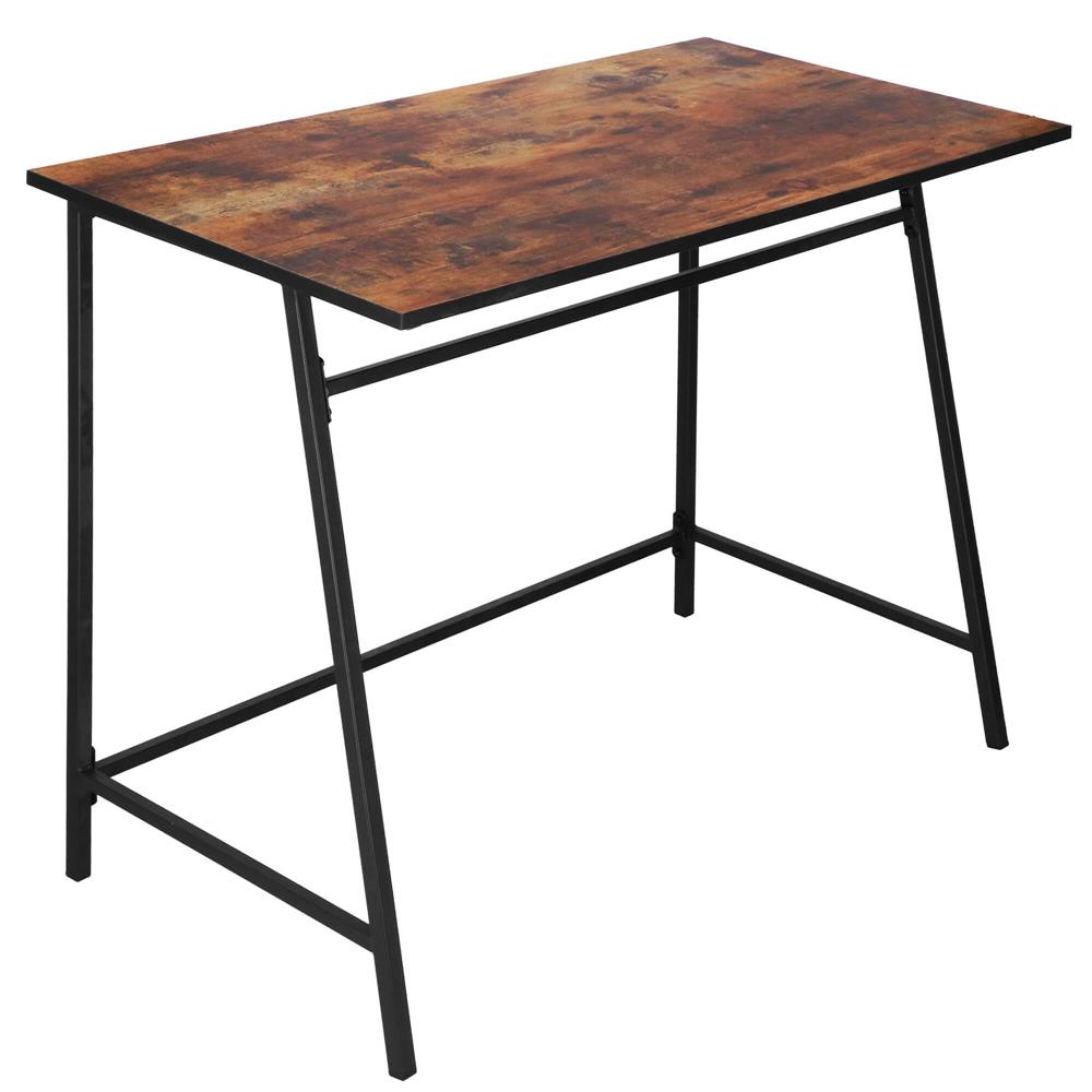 Birou tip masa laterala, cu cadru din otel, 50x100x76 cm, industrial, maro