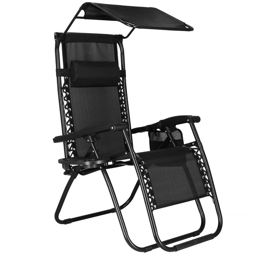 Sezlong pliabil  GC3, Relax Zero Gravity cu parasolar, 175cm, negru