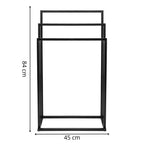 Suport metalic de baie pentru prosoape, cu 3 standuri, 84 cm, negru