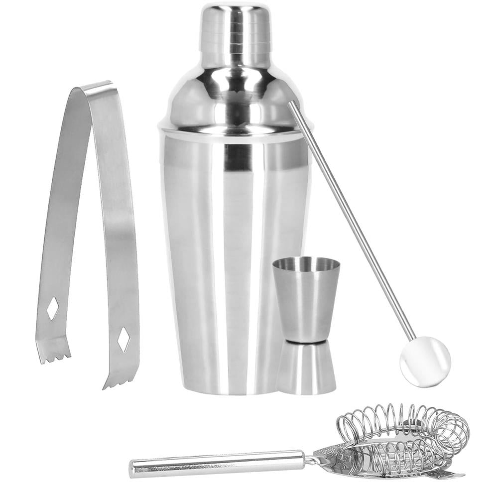 Set Cocktail Shaker Kit pentru barmani 550ml, KI22, suport bambus, 9 piese