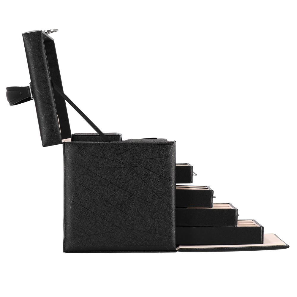 Cutie depozitare si organizare bijuterii, piele ecologica + velur, 26 x 21,5 x 19 cm, negru