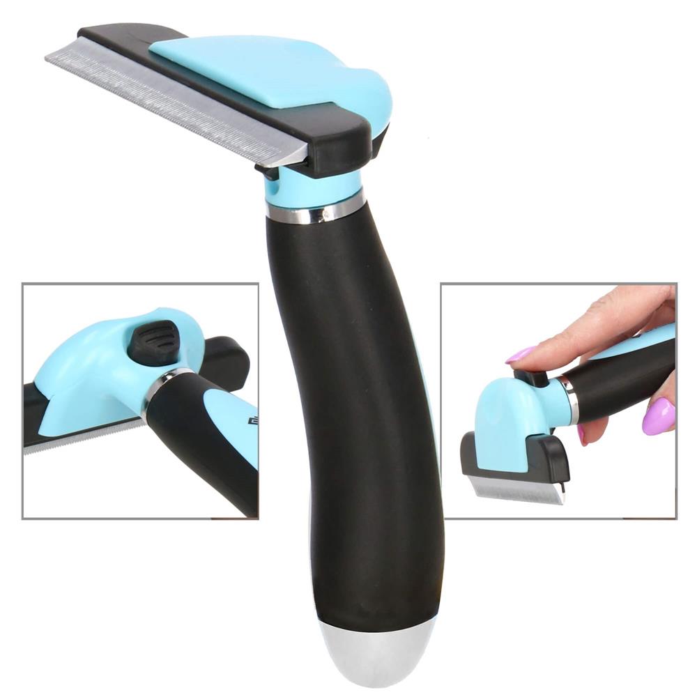 Perie trimmer pentru caini si pisici cu par lung sau scurt, autocuratare, lama 10cm, negru albastru