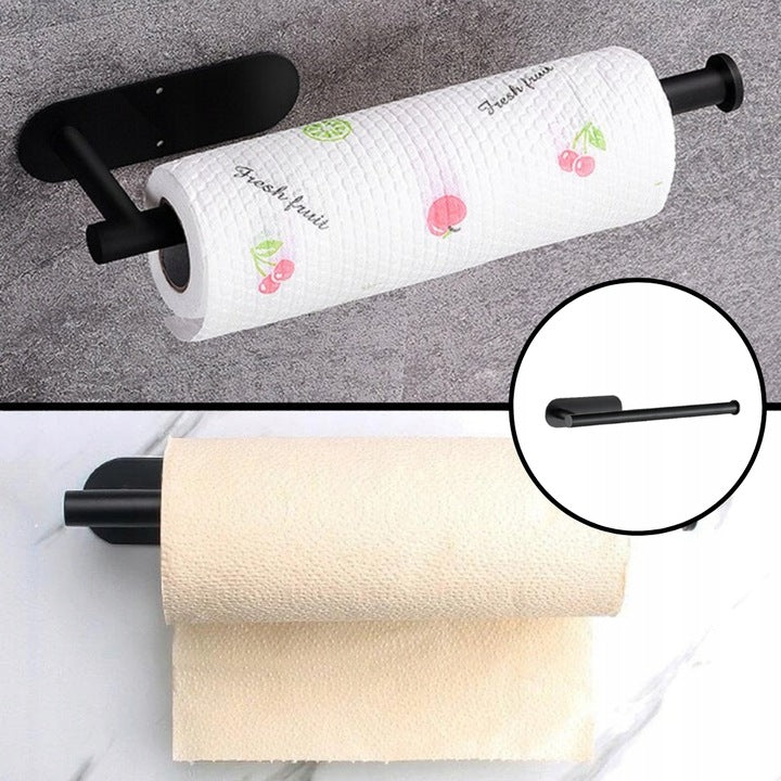Suport hartie igienica din otel, prindere fara gaurire, 33.5cm, negru