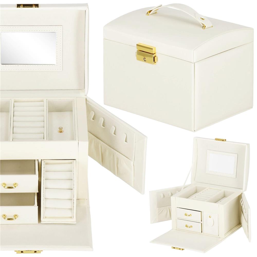 (DL) Cutie depozitare si organizare bijuterii, MDF, piele ecologica, 17,5 x 12 x 13,5 cm., crem