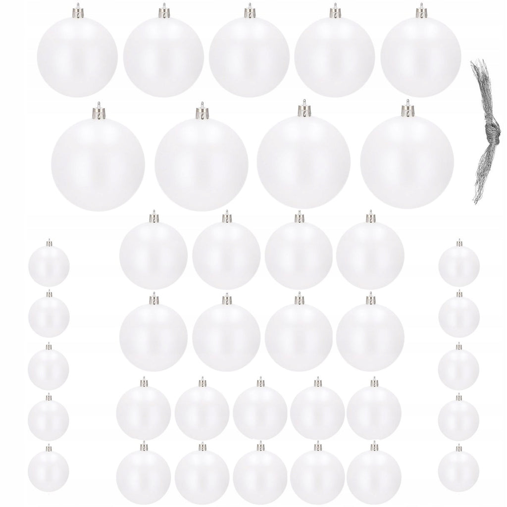 Set globuri de Craciun, 37 bucati, 3-8cm, alb perla