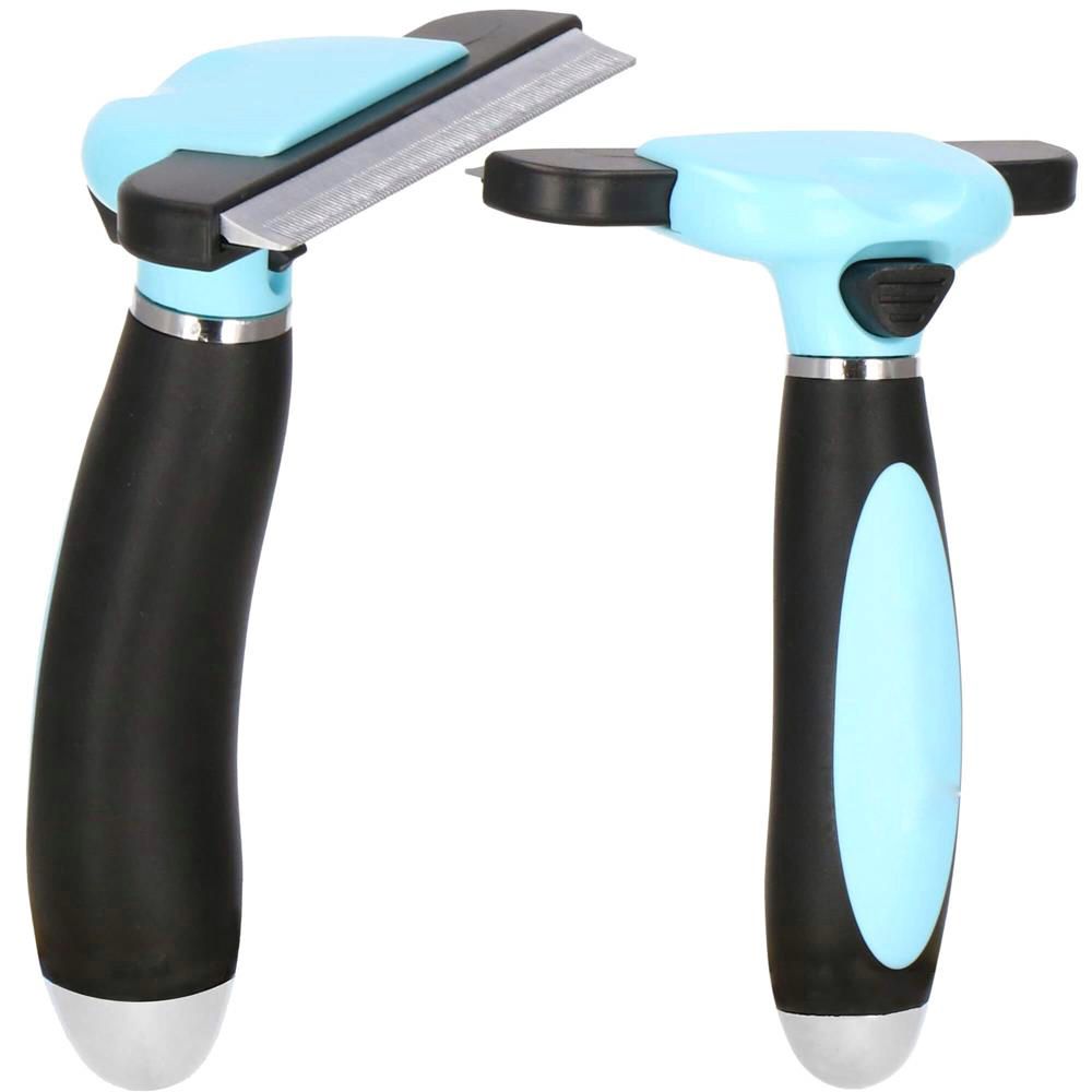 Perie trimmer pentru caini si pisici cu par lung sau scurt, autocuratare, lama 10cm, negru albastru