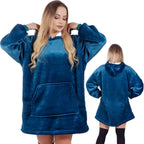 Patura tip hanorac, cu maneci, gluga si buzunare, material plus, marime universala, albastra