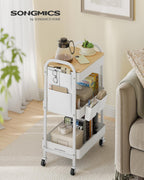 SONGMICS Raft de depozitare mobil tip carucior rulant, pentru baie sau bucatarie, cadru otel cu blat MDF, 31x44x74 cm, alb