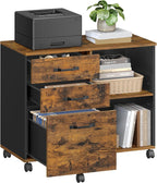 VASAGLE Dulap mobil tip rollbox pentru birouri, sertar cu sina suport dosare, stil industrial, 40x80x66 cm, maro rustic