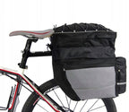 Geanta portbagaj bicicleta dubla, 8 buzunare laterale, 39x34x43cm, negru cu elemente reflectorizante gri, protectie impermeabila