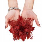 Set 10 ornamente pentru bradul de Craciun, stea Poinsettia, 16cm, visiniu