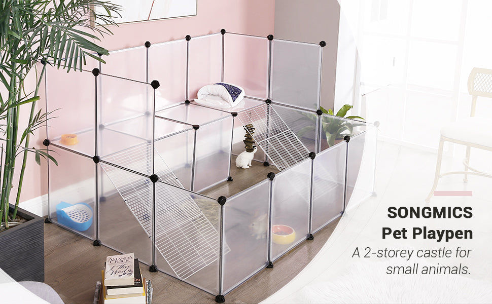 SONGMICS Tarc pentru animale mici rozatoare, din plastic, modulara DIY, 143x108x92cm, alb