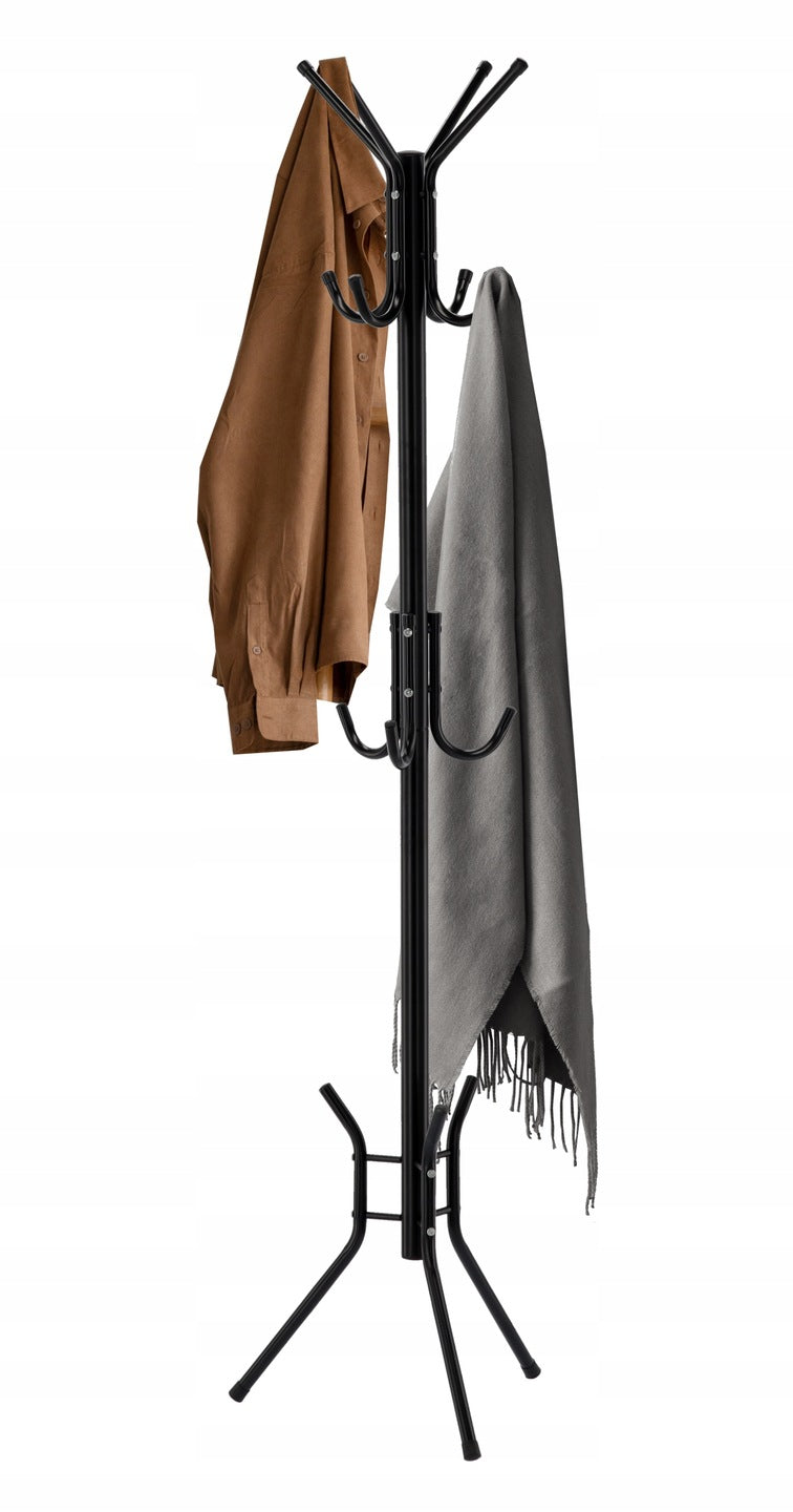 Cuier hol metalic 178 cm, 12 carlige, design minimalist, negru