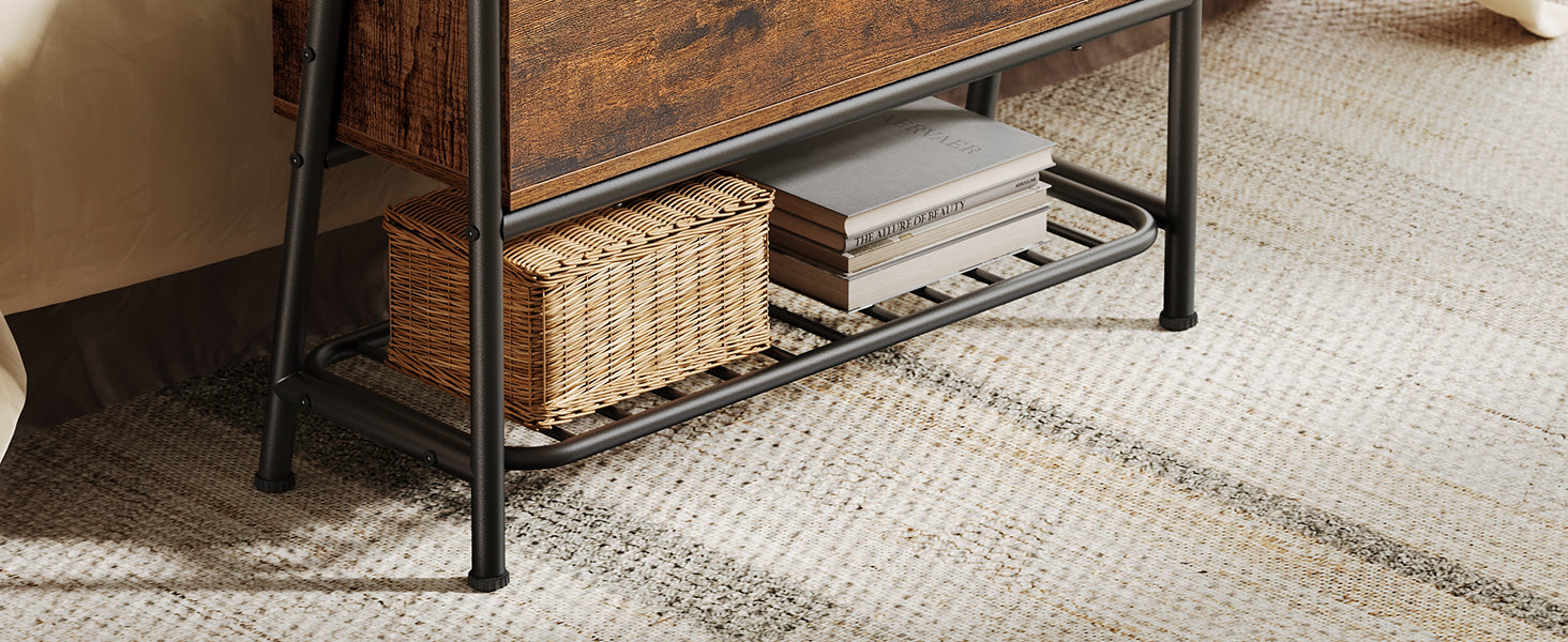 VASAGLE Pantofar cu banca de depozitare, raft si sertar, stil industrial, 30x80x64 cm, maro rustic