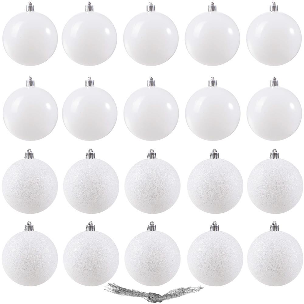 Set globuri de Craciun, 20 bucati, 6cm, alb perlat