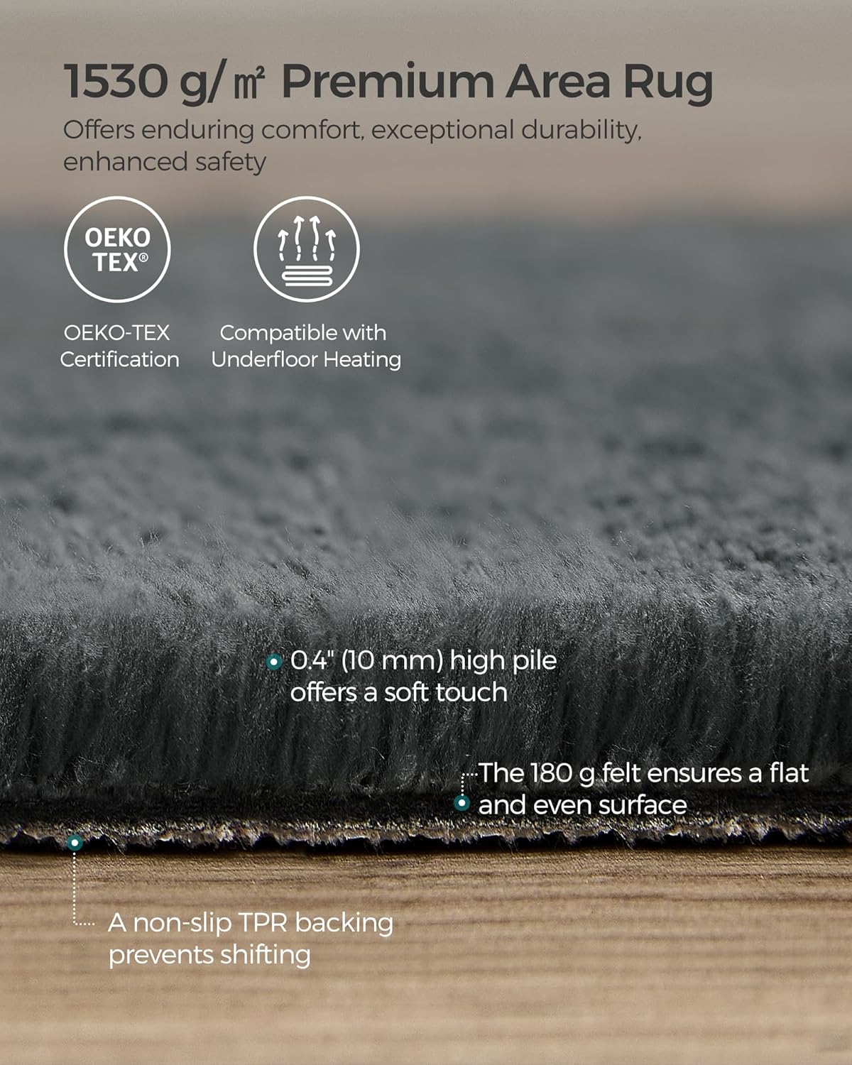 SONGMICS Covor decorativ antiderapant, lavabil la masina, 160×230 cm, gri carbune