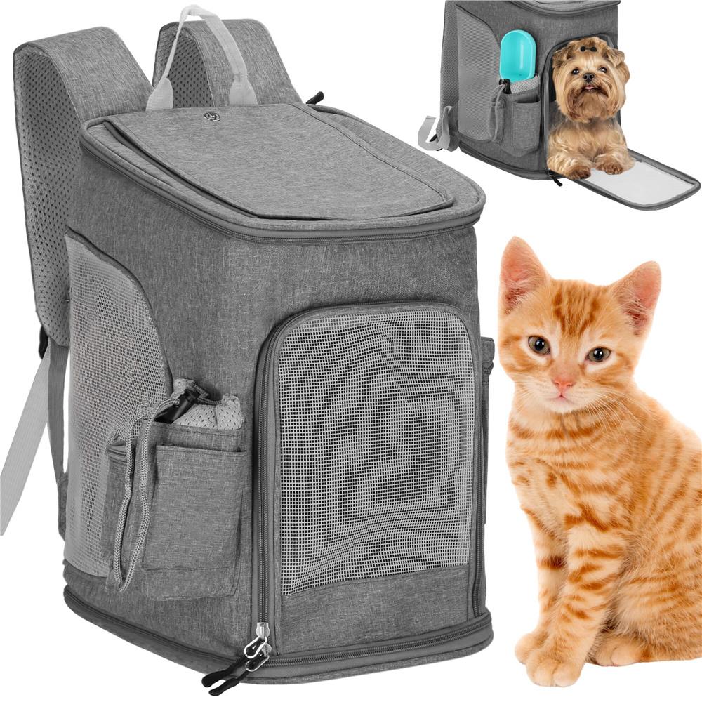 Rucsac transport animale talie mica-medie, maxim 12 kg, buzunare laterale, 39x28x27 cm, gri