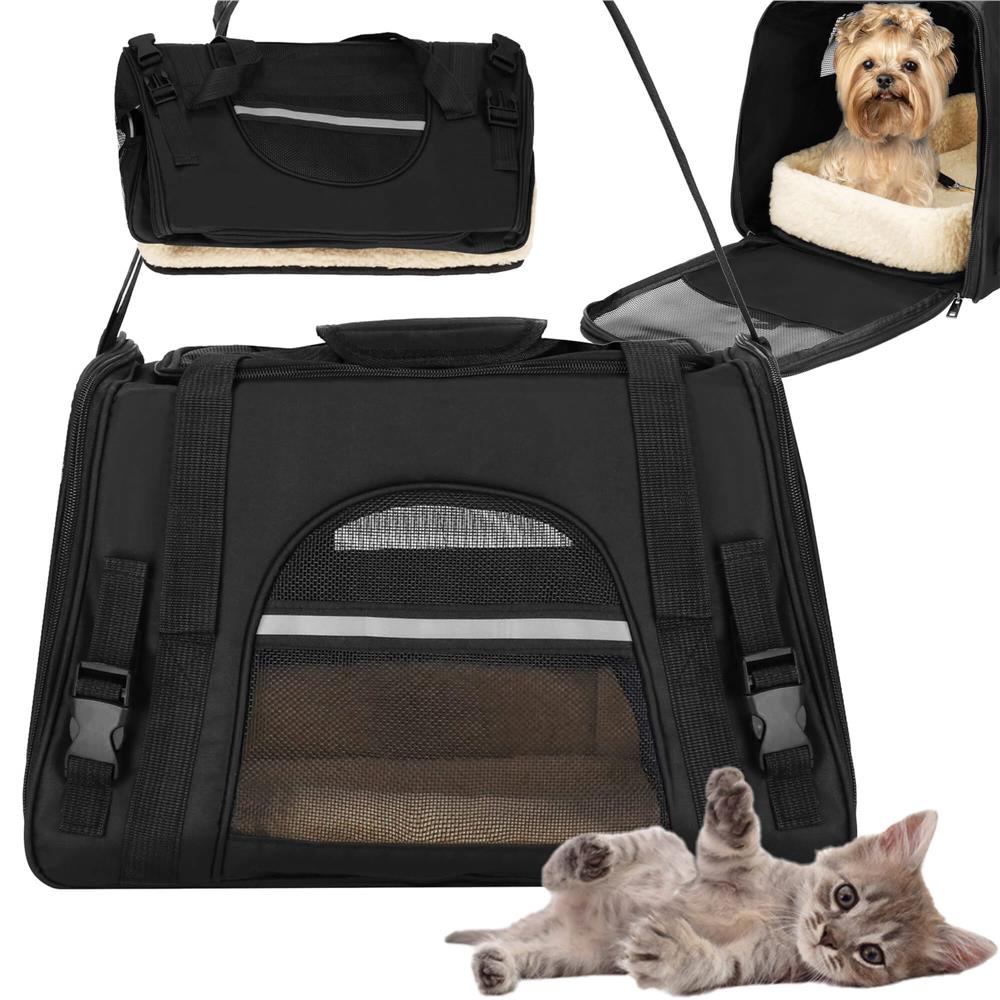 Geanta pentru transport animale mici-medii, pentru caine si pisica, cu saltea, 27x44x25 cm, negru