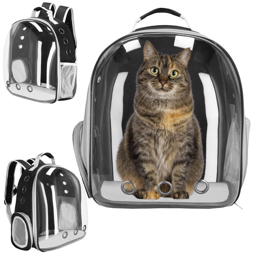 Rucsac transport animale talie mica-medie, maxim 12 kg, hublou panoramic transparent, buzunare laterale, gri