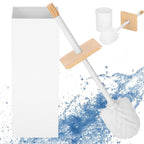 Perie WC cu rezervor detasabil si capac, din metal si bambus, 40 cm, alb