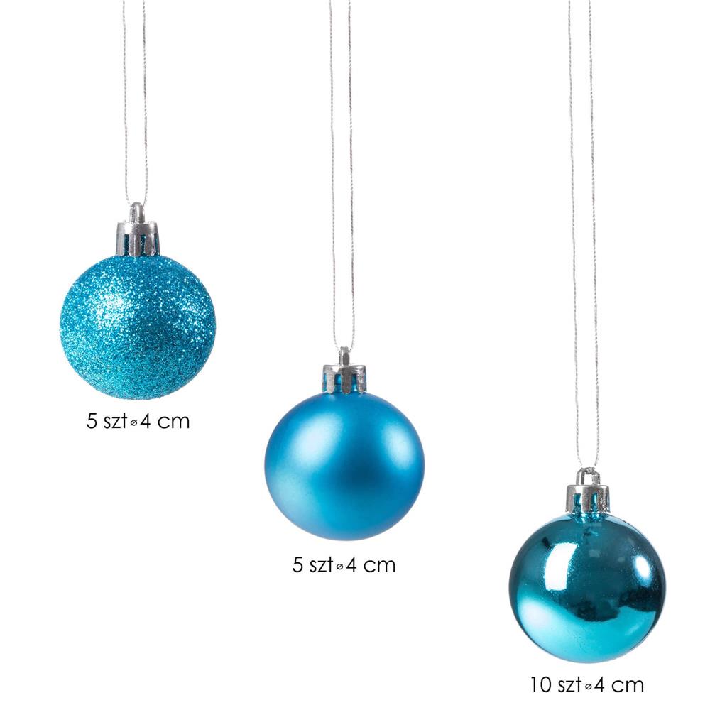 Set globuri de Craciun, 20 bucati, 3 modele, 4cm, albastru