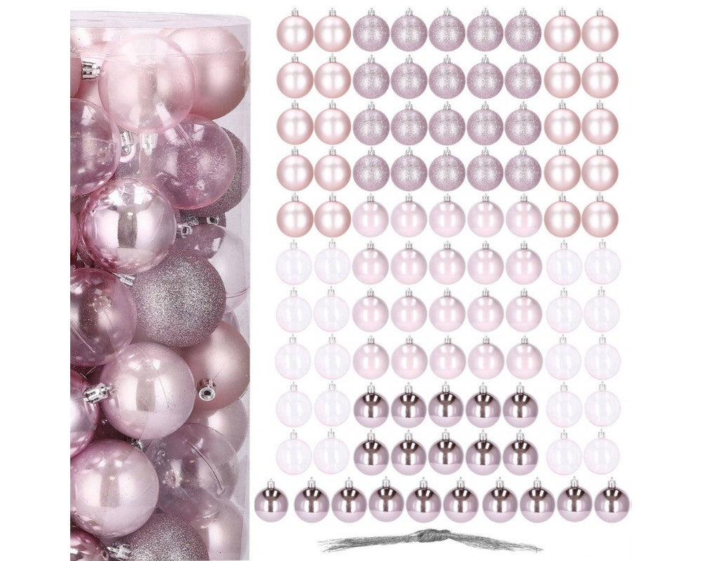 Set globuri de Craciun, 100 bucati, 6cm, roz