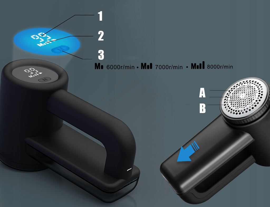 Aparat de curatat scame, 3 trepte, afisaj LCD, incarcare USB, pentru toate tipurile tesaturi