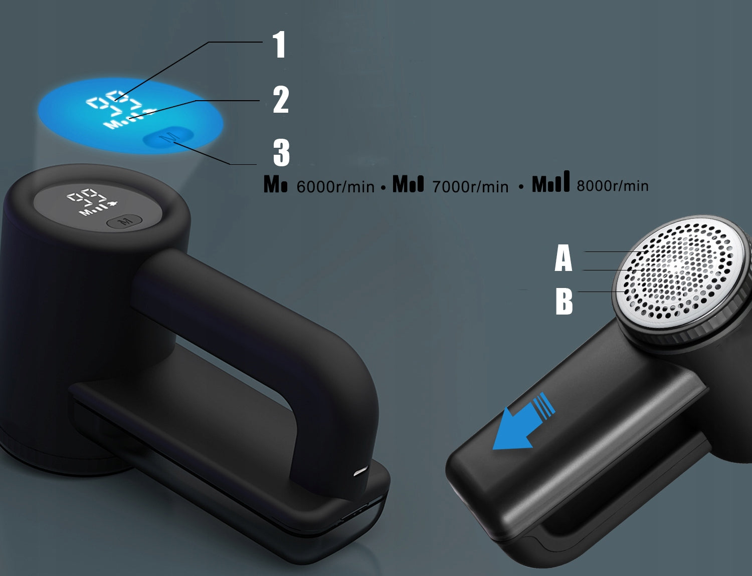 Aparat de curatat scame, 3 trepte, afisaj LCD, incarcare USB, pentru toate tipurile tesaturi