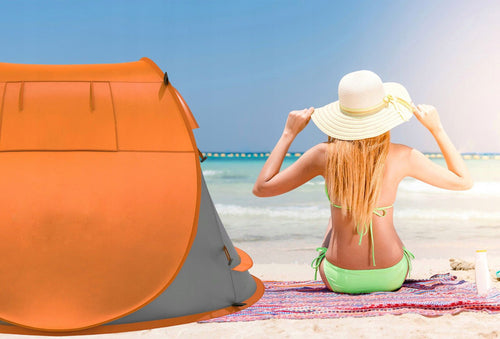 Cort plaja si picnic , protectie UV, 210x130x90 cm, portocaliu gri
