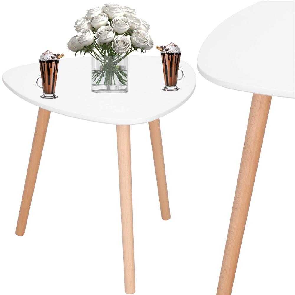 Masa de cafea, ovala, diametru 50 cm, inaltime 48 cm, Blat MDF, Picioare lemn, Alb