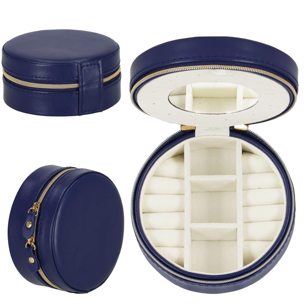 (DL) Cutie depozitare si organizare bijuterii, MDF, piele ecologica, 11 x 5cm, albastru marin