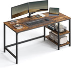 VASAGLE Birou cu 2 rafturi stanga sau dreapta, stil industrial, 60x140x76 cm, maro rustic