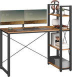 VASAGLE Birou cu raft lateral, montare stanga sau dreapta, industrial, 56x120x120 cm, maro