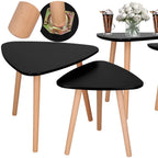 Set 2 mese de cafea, ovale, 54x45 cm si 41x40 cm, Blat MDF, Picioare lemn, Negru
