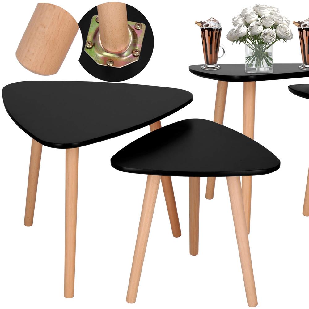 Set 2 mese de cafea, ovale, 54x45 cm si 41x40 cm, Blat MDF, Picioare lemn, Negru