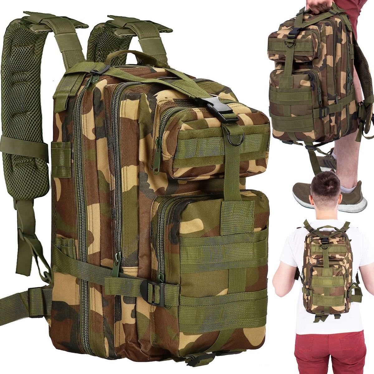 Rucsac militar pentru drumetie, impermeabil, ultra usor, 4 compartimente, culoare camo