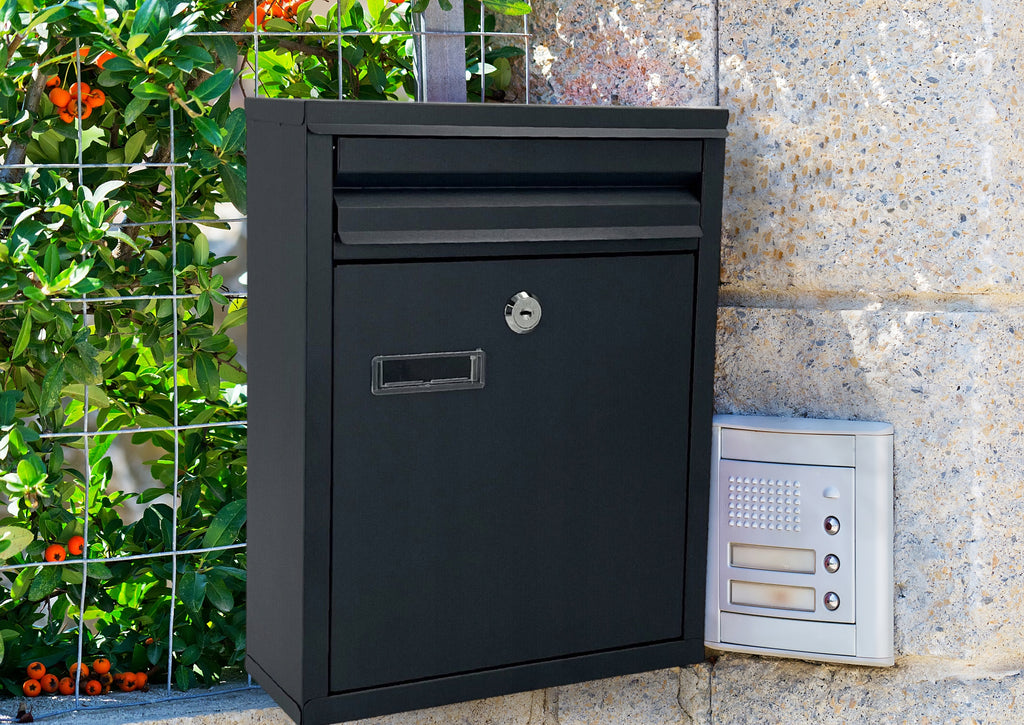 Cutie postala de exterior, pentru gard sau perete, din otel zincat, cu incuietoare, 32x8x25cm, gri inchis